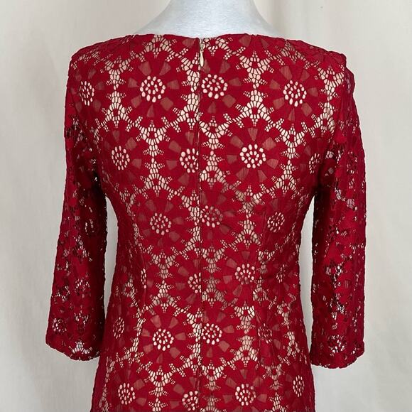 Jessica Howard Sheer Red Lace Party Event Holiday Shift Dress NWOT Size 4P - Picture 6 of 14